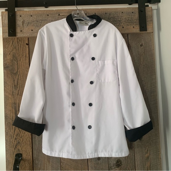 Men’s M KNG Executive Chef Coat Black Contrast Double Breasted Mandarin Collar - Picture 1 of 16
